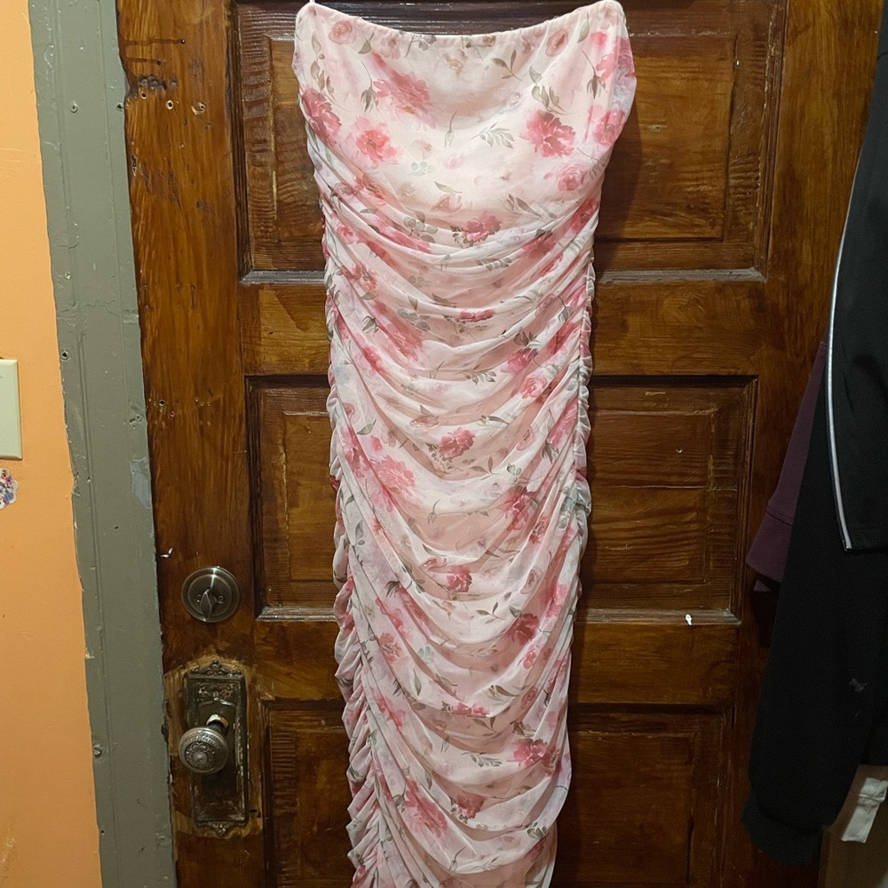 Windsor Pink Strapless Ruched Bodycon Dress